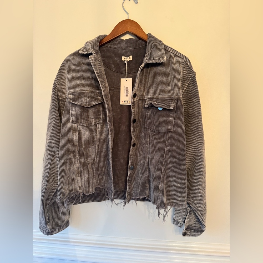 Corduroy Distressed Hem Cropped Jacket